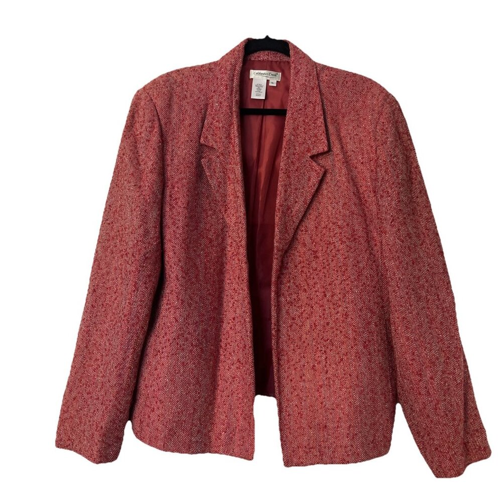 Coldwater Creek Red/blue  Blazer Jacket Sz XL Lined Open Long Sleeve Silk‎ Blend